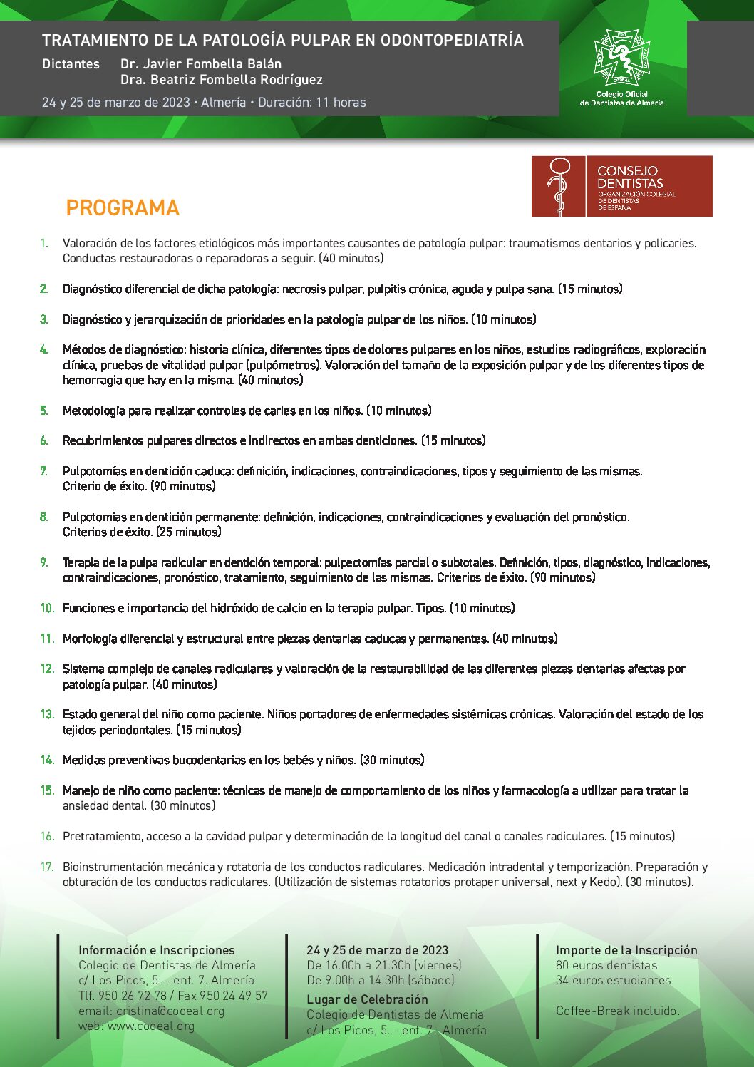 CURSO CONSEJO GENERAL: Tratamiento de la patología pulpar en odontopediatria